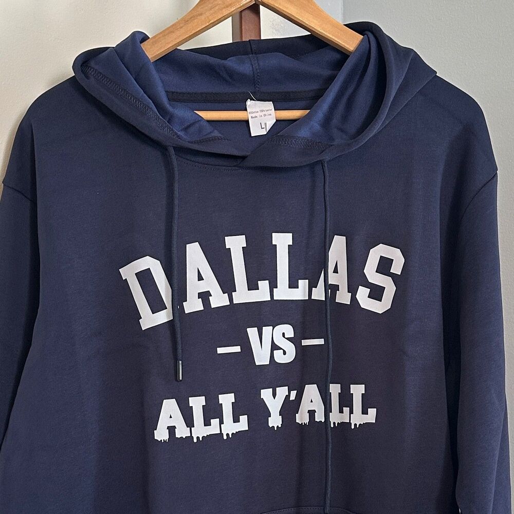 Dallas Vs All Yall Hoodie Sweatshirt Mens Large Navy Blue Graphic Texas Football - Picture 6 of 12